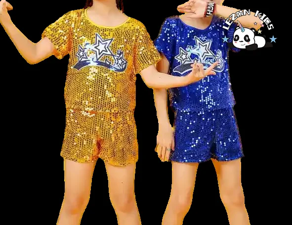 LEZONKIDS - 2024 Hot Sale Summer Autumn Performance Sequin Patches Hip Hop Cheer Leading Boys and Girls Clothing Sets